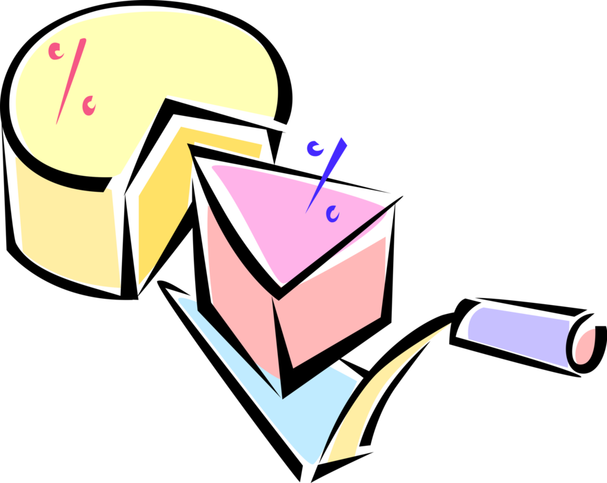 Vector Illustration of Trowel with Pie Chart Statistical Infographic Divided into Slices to Illustrate Numerical Proportion