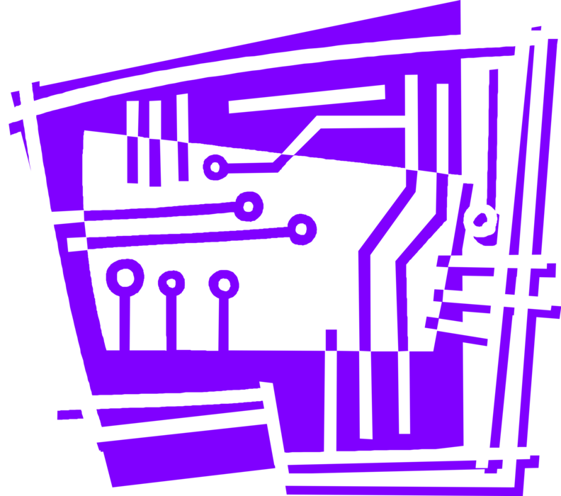 Vector Illustration of Computer Printed Circuit Board Electrically Connects Electronic Components