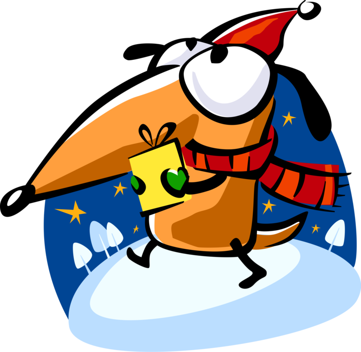 Vector Illustration of Santa's Workshop Helper Carrying Gift