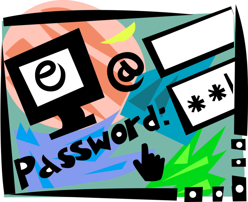 Vector Illustration of Online Internet Access, Email, Ecommerce Purchase Transactions Protected by Secure Password