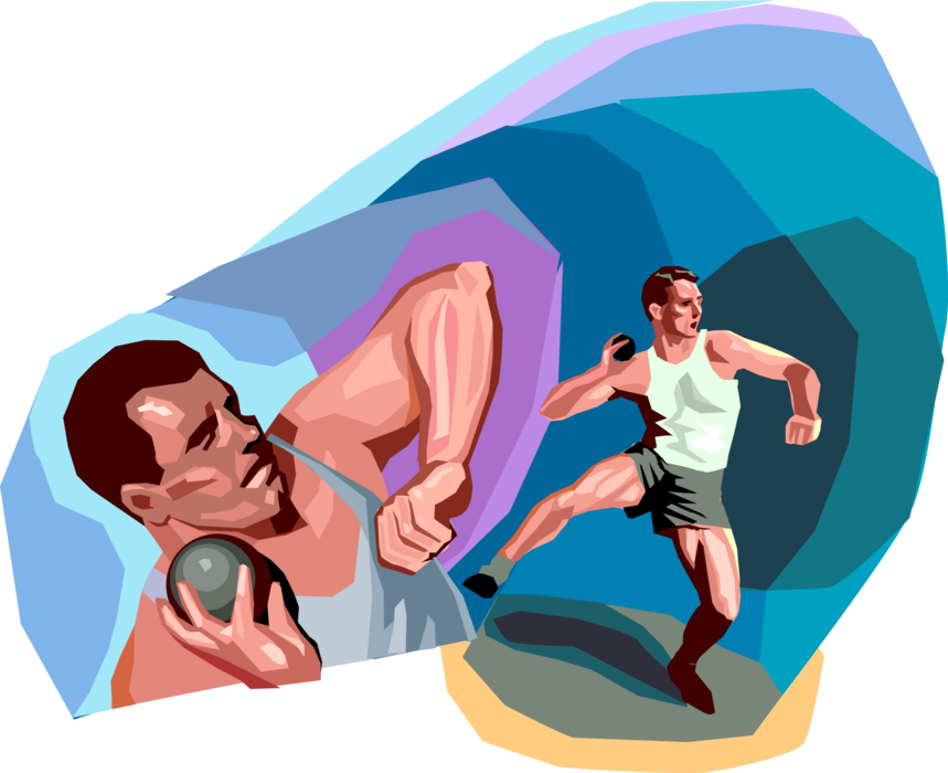 Vector Illustration of Track and Field Athletic Sport Contest Shot Put Competitor Throws the Shot as far as Possible