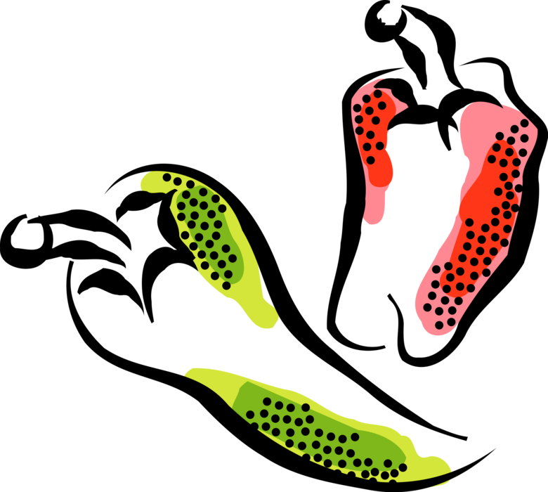 Vector Illustration of Cayenne Red and Green Hot Chili Peppers
