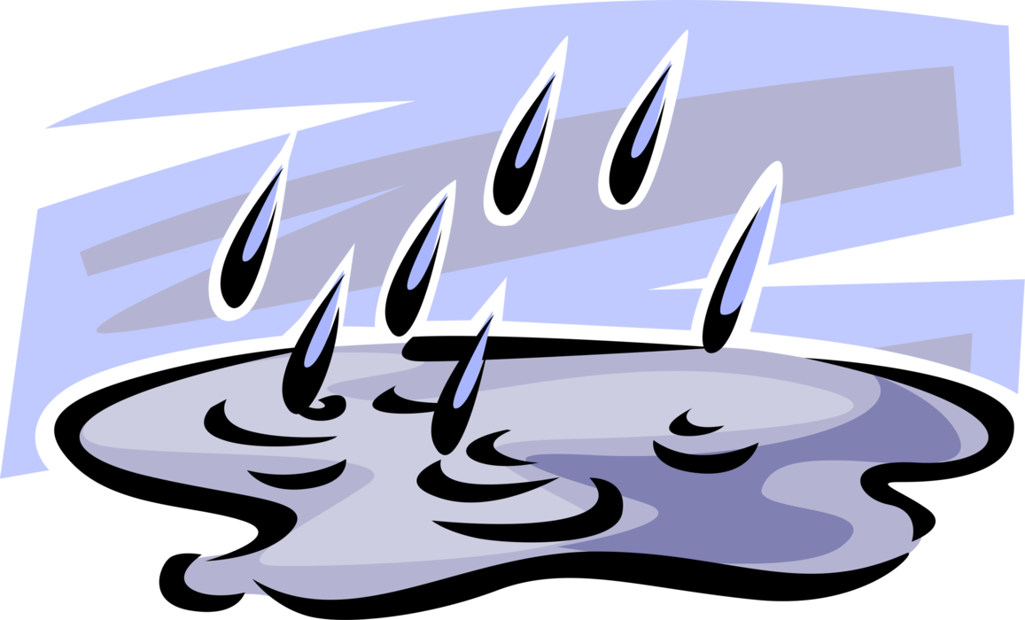 Vector Illustration of Rainfall Creates Puddles During Heavy Rain Storm