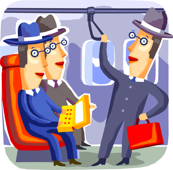 Vector Illustration of Business Passenger Commuters Travel to Work on Urban Transportation Subway Car