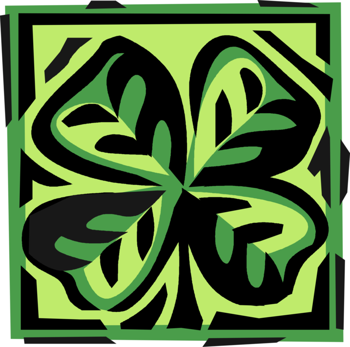 Vector Illustration of Decorative Floral Four-Leaf Clover St. Patrick's Day Shamrock Design