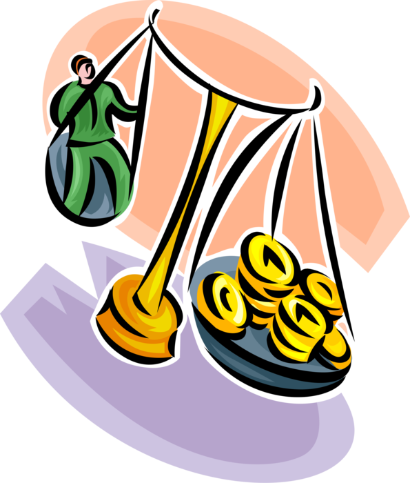 Vector Illustration of Scales of Balance with Financial Money and Gold