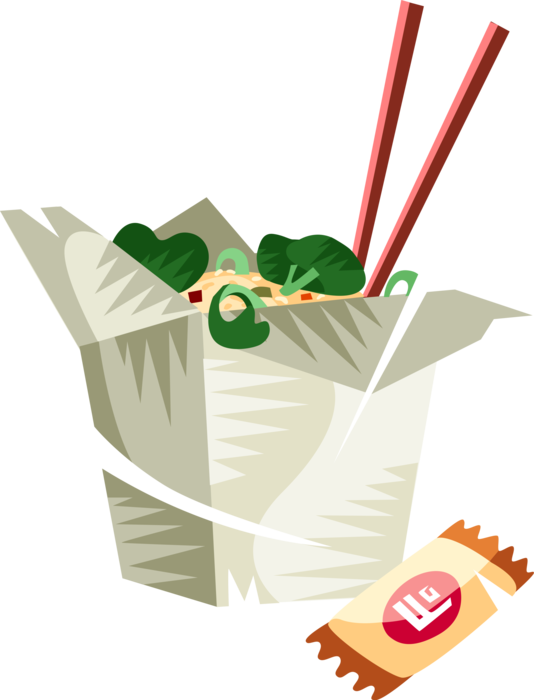 Vector Illustration of Chinese Asian Cuisine Fried Rice Takeout Food with Chopsticks