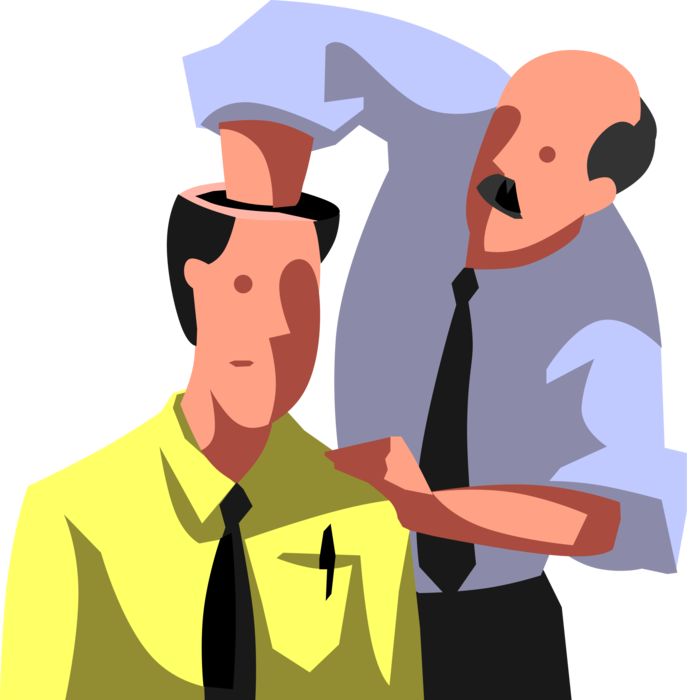 Vector Illustration of Office Manager Makes Adjustment to Cranium of Employee Businessman