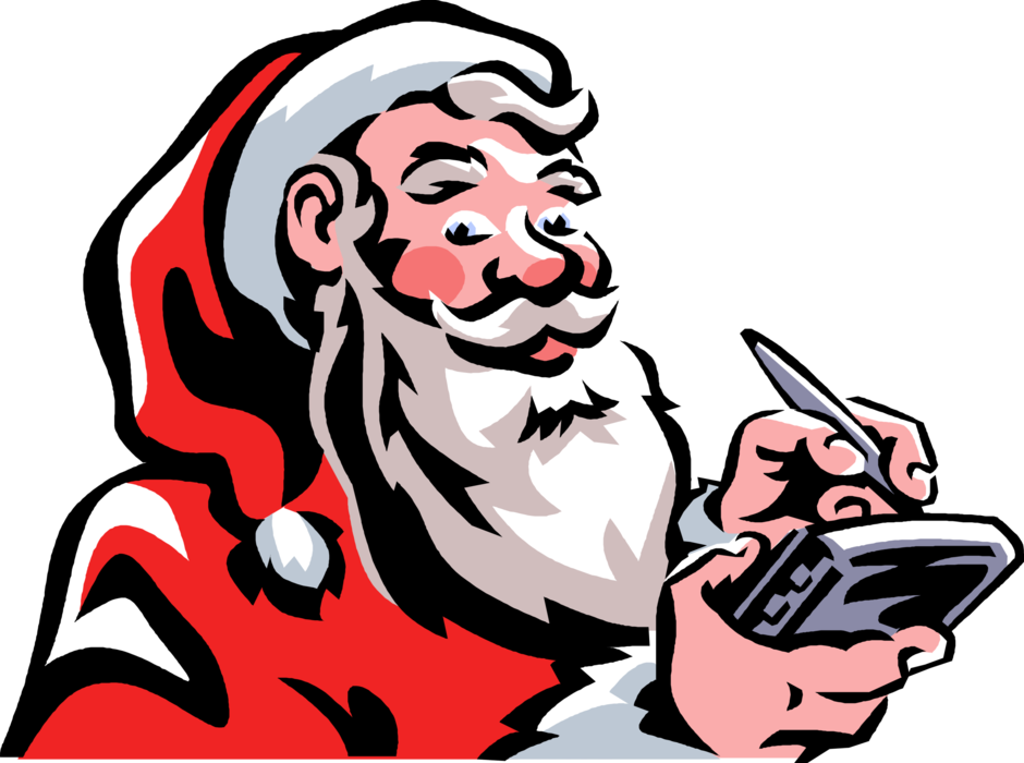 Vector Illustration of Santa Claus Writes Notes on Notepad with Pen