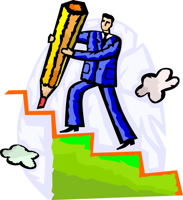 Vector Illustration of Businessman Controls Own Destiny Creating Stairway to Success