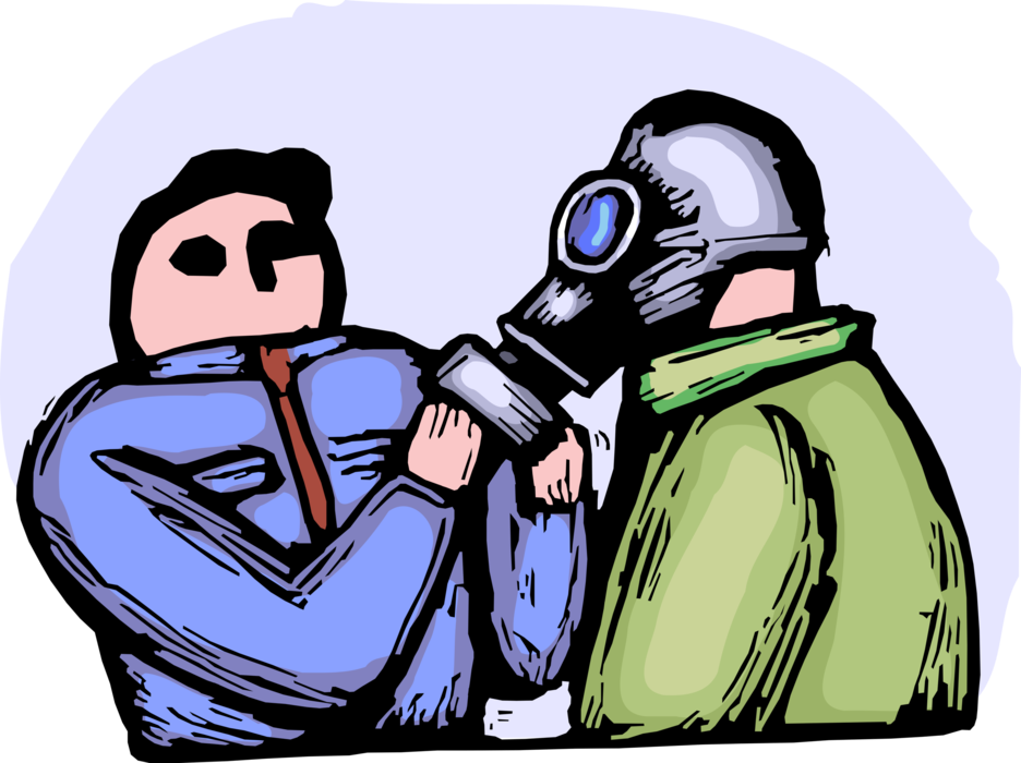 Vector Illustration of Homeland Security Personnel Wears Gas Mask Protection Against Chemical Weapons