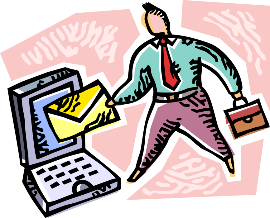 Vector Illustration of Businessman Sends Electronic Email Correspondence Letter Envelope from Computer