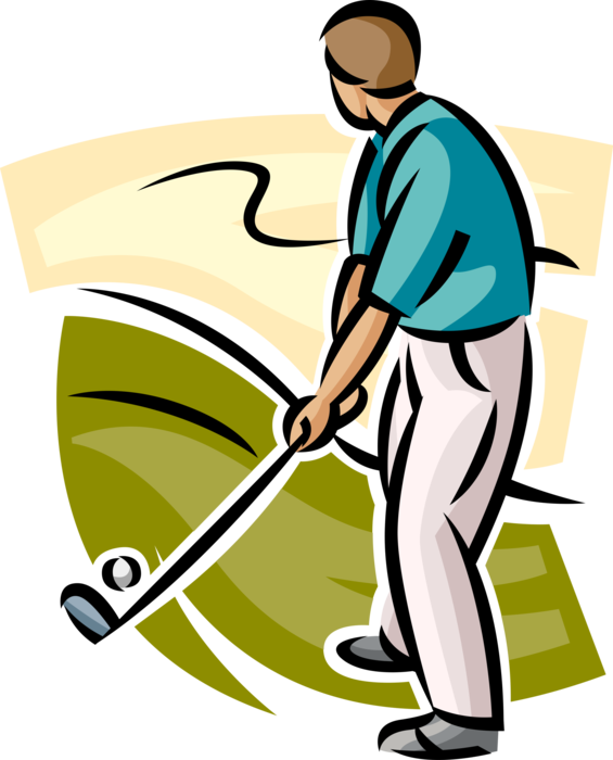 Vector Illustration of Sport of Golf Golfer Prepares to Take Shot with Golf Club