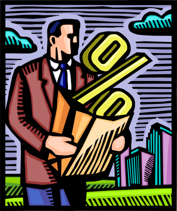 Vector Illustration of Businessman Carries Home Earned Percentage Margin of Corporate Financial Year End Bonus