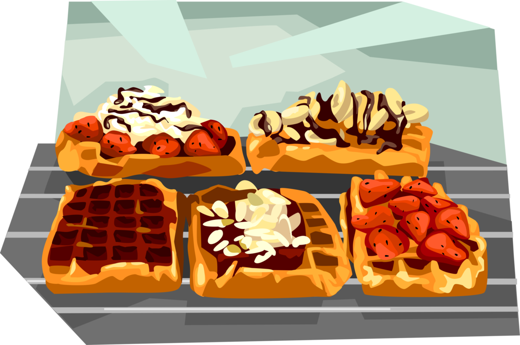 Vector Illustration of Belgium Waffles with Variety of Delicious Toppings