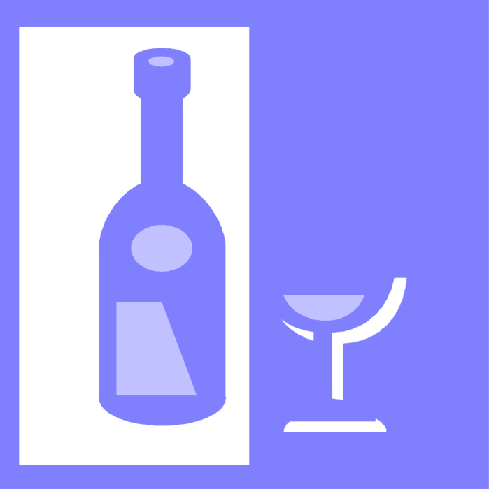 Vector Illustration of Wine Bottle Alcohol Beverage and Wine Glass