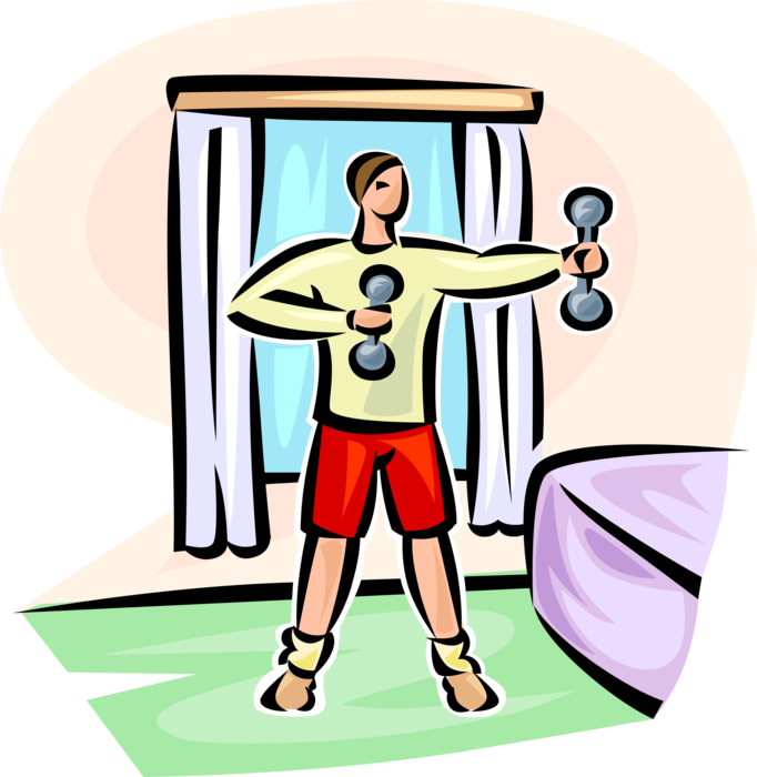 Vector Illustration of Physical Fitness Exercise Workout with Strength-Training Dumbbell Weights