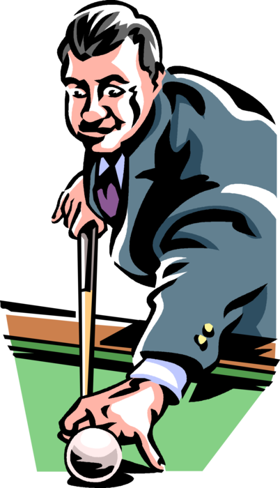 Vector Illustration of Sport of Billiards Pool Player with Cue Stick and Ball