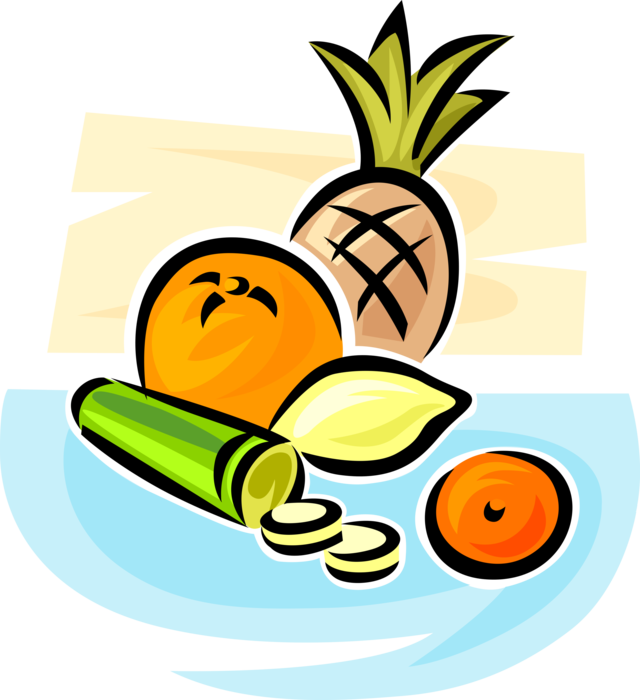 Vector Illustration of Pineapple, Orange, Citrus Lemon Fruits
