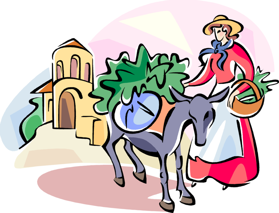 Vector Illustration of Holy Week "Virgem da Atalaia" Procession with Donkey, Spain