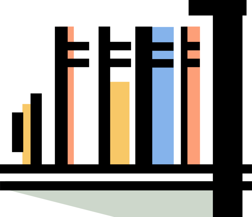 Vector Illustration of Books on Bookshelf Storage Cabinet Furniture