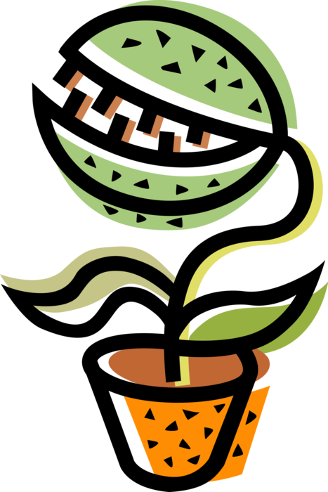 Vector Illustration of Exotic Venus Fly Trap Flower Plant Catches Insect Bugs