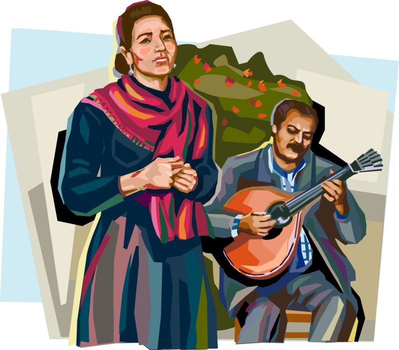 Vector Illustration of Portuguese Fado Genre Singers Sing Mournful Tunes and Lyrics