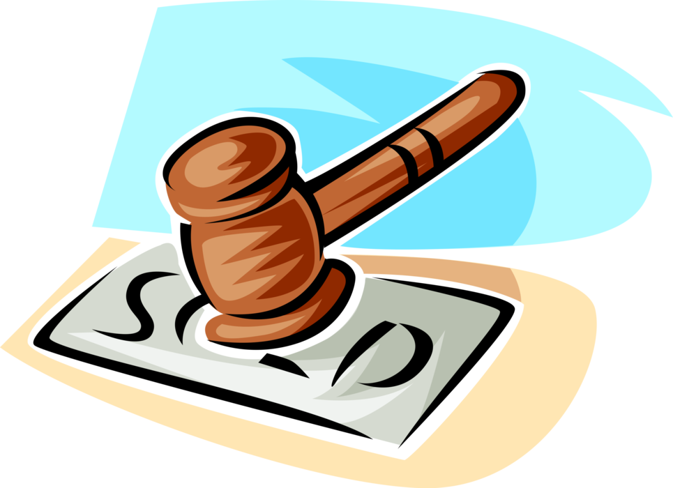 Vector Illustration of Auctioneer's Gavel Ceremonial Mallet Punctuates Auction with Sold Sign
