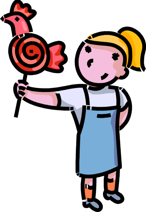 Vector Illustration of Primary or Elementary School Student Girl with Confectionery Candy Sucker