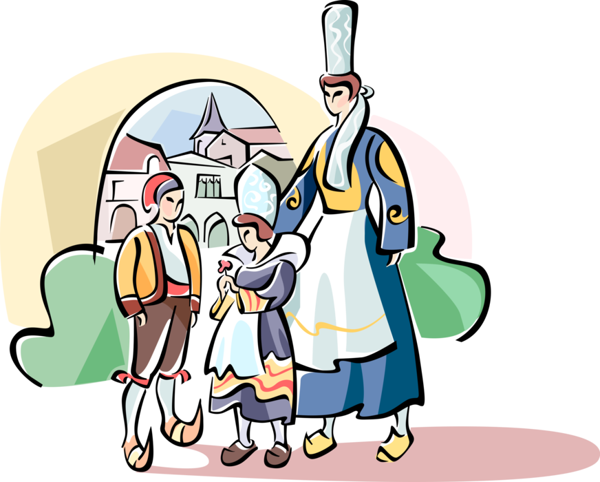 Vector Illustration of Family in Traditional French Dress