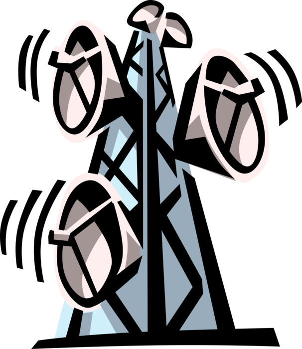 Vector Illustration of Microwave Transmission Tower Antenna Receive Electromagnetic Signals