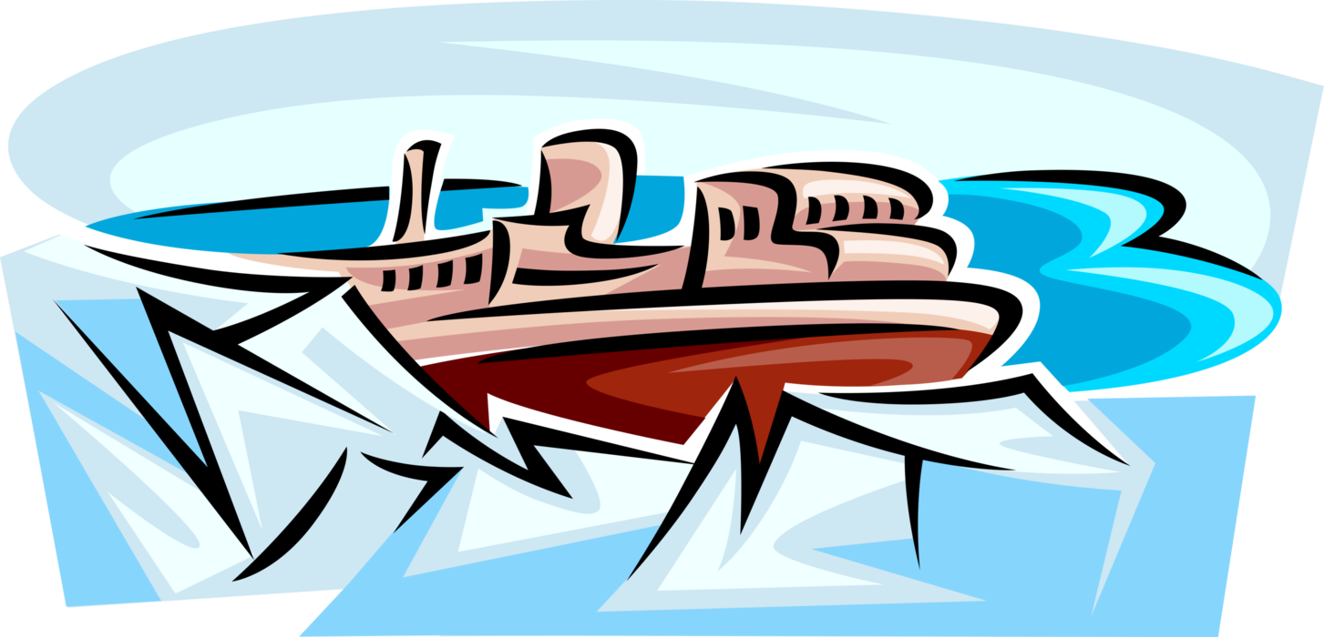 Vector Illustration of Polar Icebreaker Ship Breaks Up Arctic Ice to Clear Navigation Channel