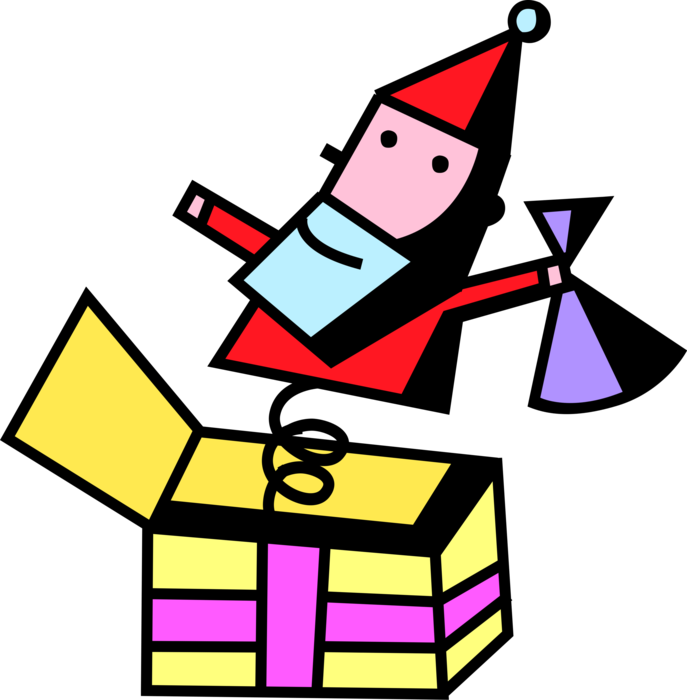 Vector Illustration of Jack-in-the-Box Children's Toy Plays Melody and Pops Open with Santa Claus