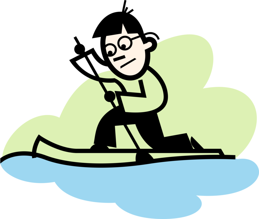 Vector Illustration of Canoeist Paddles Canoe Watercraft Vessel Boat on Water