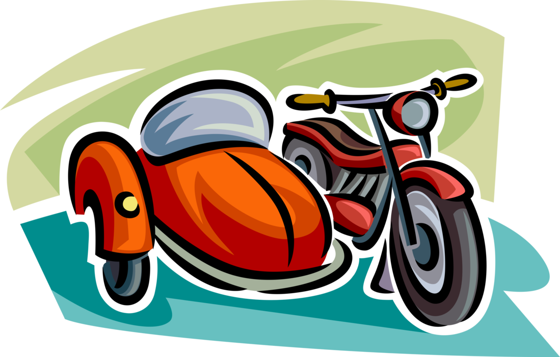 Vector Illustration of Motorcycle or Motorbike Motor Vehicle with One-Wheeled Sidecar