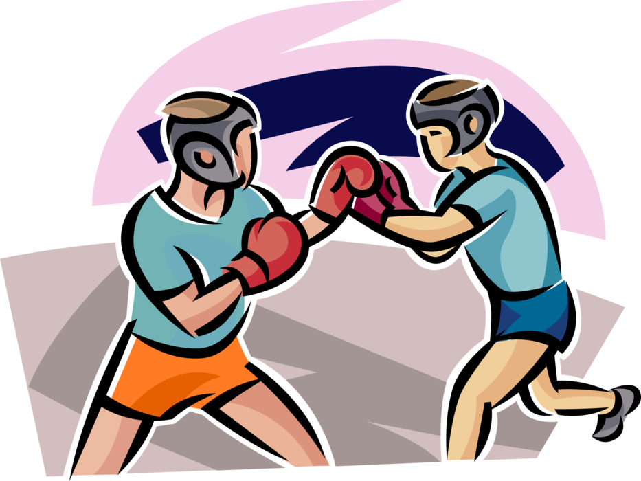 Vector Illustration of Prizefighter Pugilist Boxers Sparring in Boxing Ring with Gloves