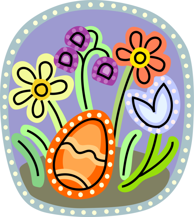 Vector Illustration of Decorated Colored Easter or Paschal Egg Celebrates Springtime with Spring Flowers