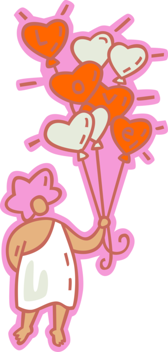 Vector Illustration of Cupid God of Desire and Erotic Love with Party Balloons of Love