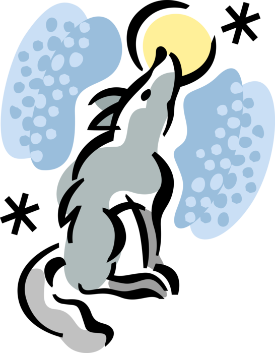 Vector Illustration of Wolf Howls at Full Moon on Halloween