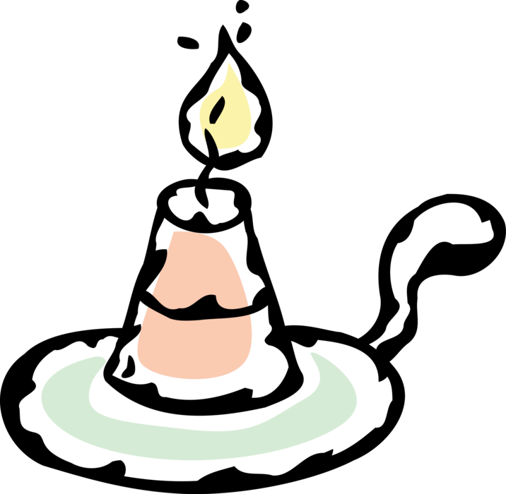 Vector Illustration of Candle Ignitable Wick Embedded in Wax with Burning Flame