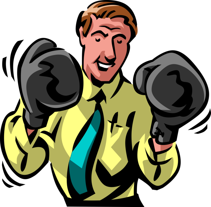 Vector Illustration of Businessman Pugilist Boxer Ready to Knockout the Competition with Boxing Gloves