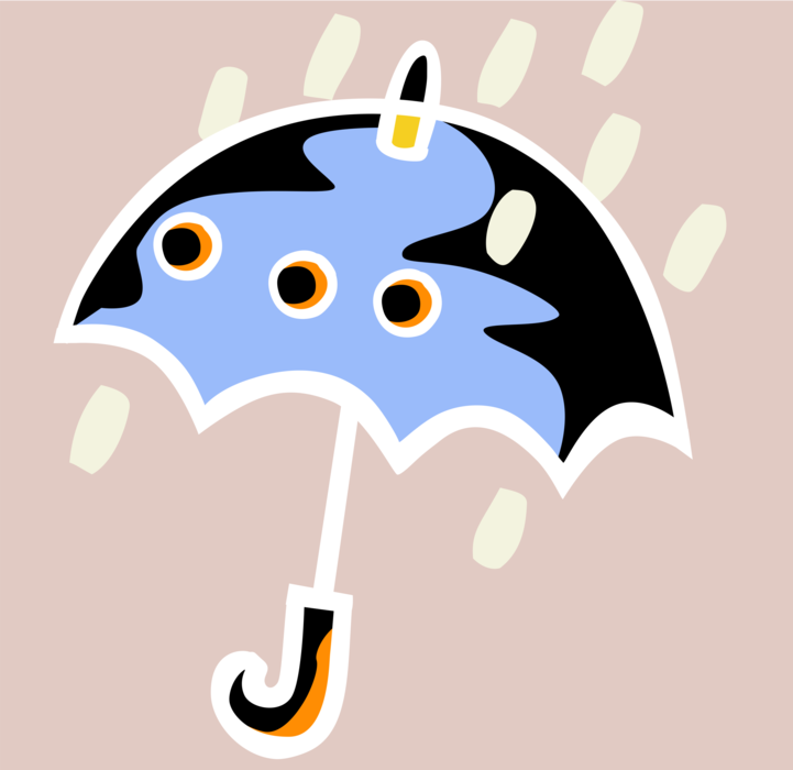 Vector Illustration of Rainstorm and Umbrella or Parasol Rain Protection