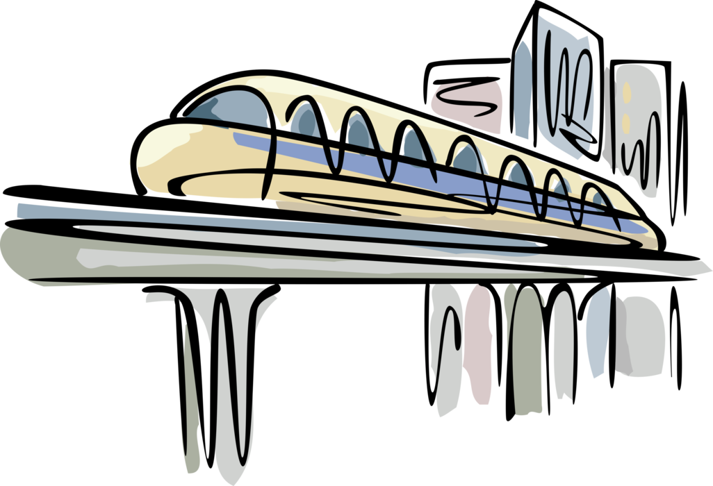 Vector Illustration of Monorail Elevated Public Transportation Rapid Transit Passenger Train