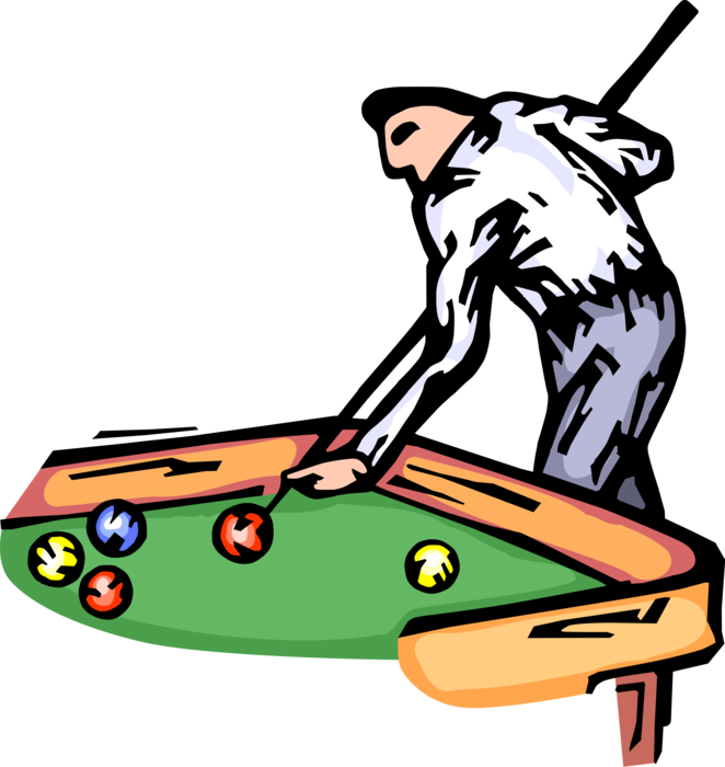 Vector Illustration of Sport of Billiards Pool Player Plays Eight Ball with Cue Stick and Balls