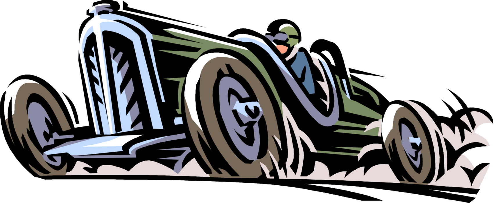 Vector Illustration of Vintage Antique Automobile Motor Vehicle Car Racing on Race Track