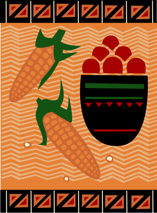 Vector Illustration of African Farming Corn Maize Crop and Fruit Harvest