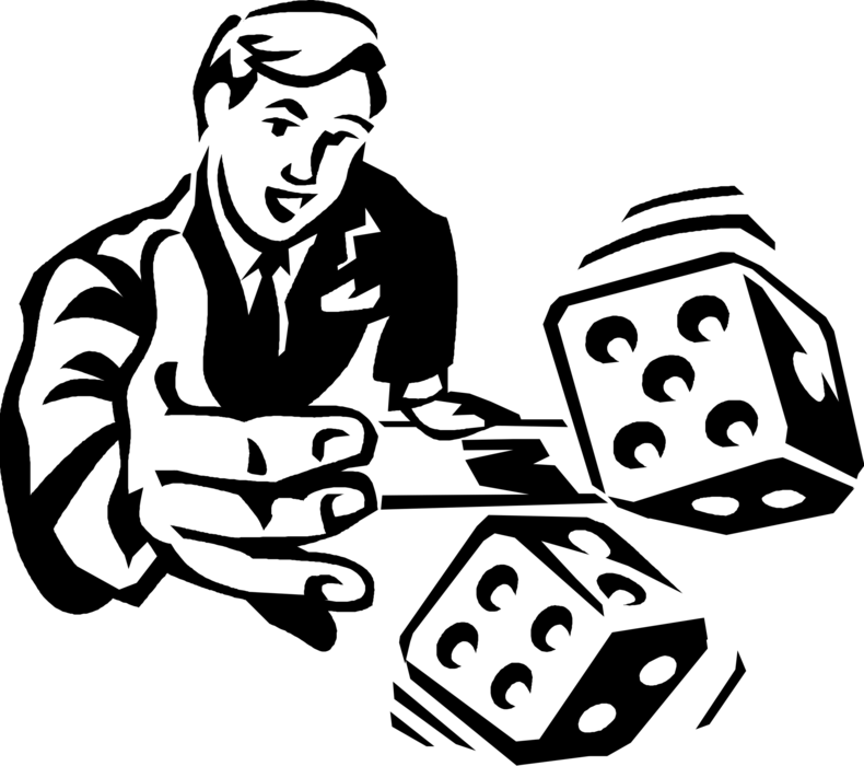 Vector Illustration of Businessman Rolls the Dice in Gambling Casino Game of Chance