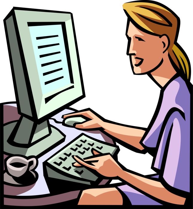 Vector Illustration of Working from Home at Personal Computer Workstation with Cup of Coffee