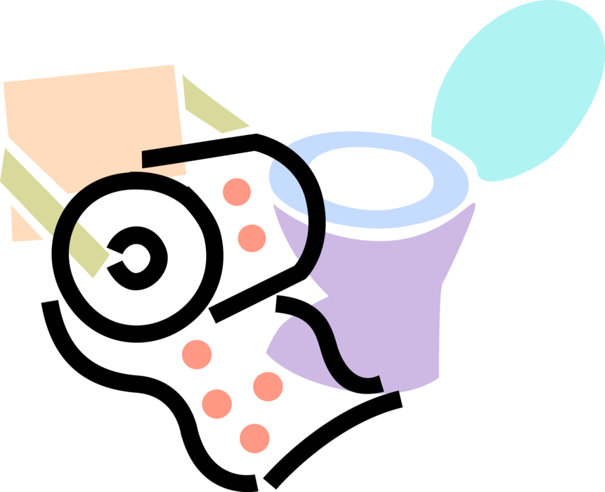 Vector Illustration of Toilet Sanitation Fixture for Disposal of Human Urine and Feces with Toilet Paper and Hand Towels