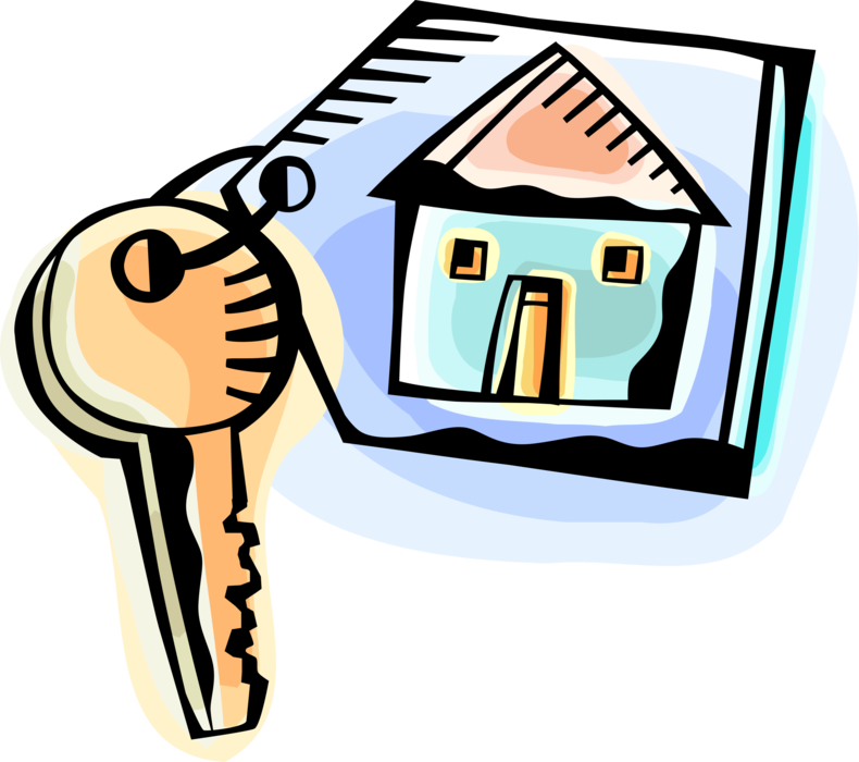 Vector Illustration of Security House Key with Home Residence Key Fob